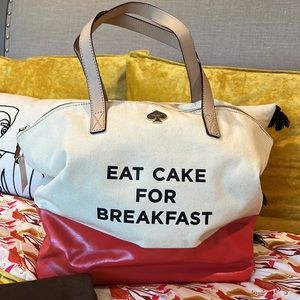 Kate Spade New York Call To Action Rat Cake For Breakfast Canvas Tote, EUC